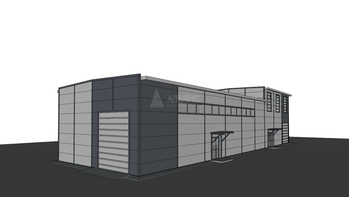 3D визуализация Проект ангара-склада с АБК из сэндвич-панелей - фото 7
